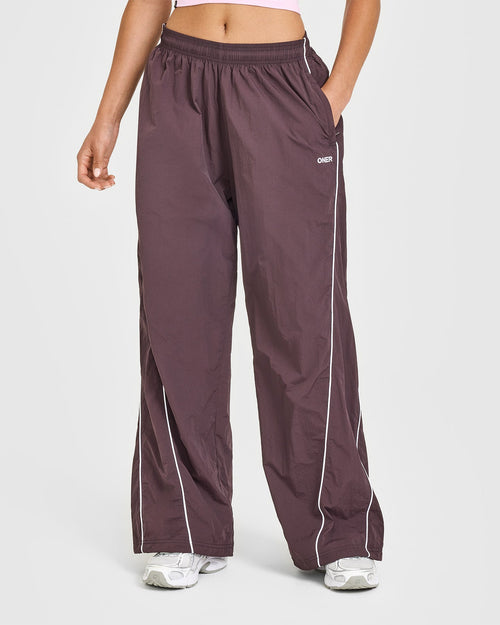 Oner Modal Oversized Piped Woven Straight Leg Track Bottoms | Deep Umber Brown