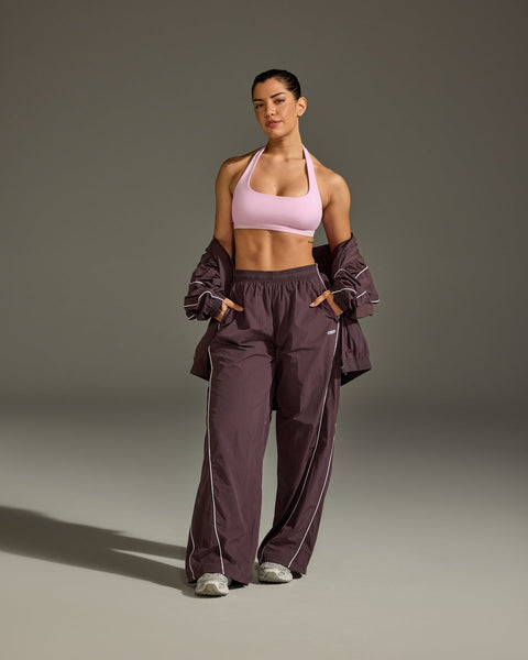 Oversized Piped Woven Straight Leg Track Bottoms in Deep