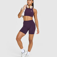 Unified High Waisted Shorts White Logo 6" | Blackberry Purple