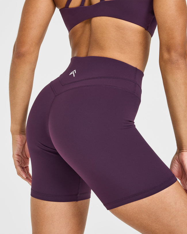 Unified High Waisted Shorts White Logo 6" | Blackberry Purple