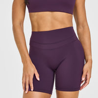 Unified High Waisted Shorts White Logo 6" | Blackberry Purple