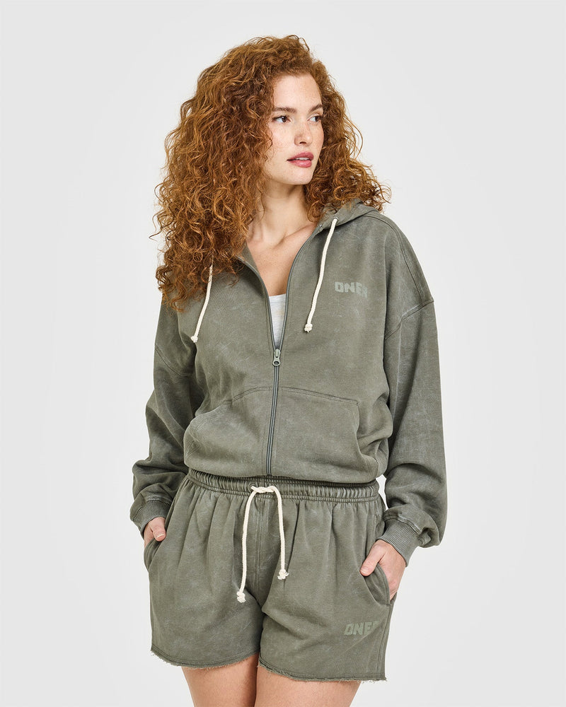 Raw Lounge Oversized Zip Hoodie in Washed Alpine Green | Oner