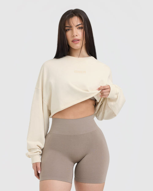Oner Modal Raw Lounge Crop Sweatshirt | Off White