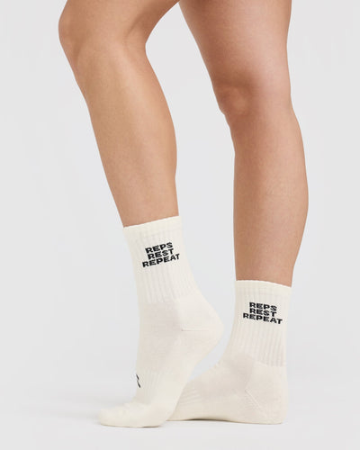 Slogan Crew Socks 5 Pack Off White