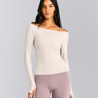 FormeSoft™ Fitted Off-The-Shoulder Long Sleeve Top | Sand