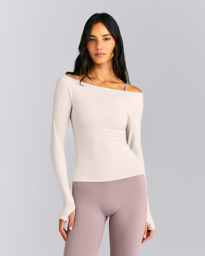 FormeSoft™ Fitted Off-The-Shoulder Long Sleeve Top | Sand