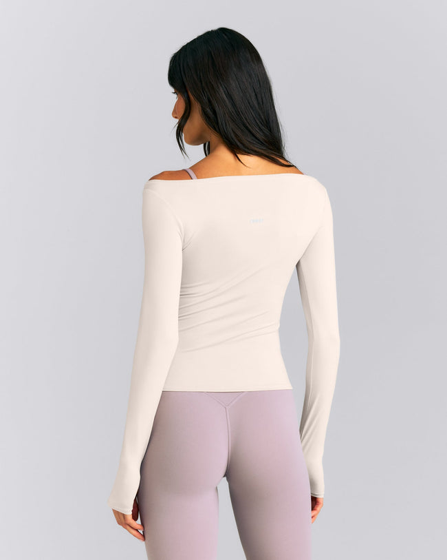 FormeSoft™ Fitted Off-The-Shoulder Long Sleeve Top | Sand