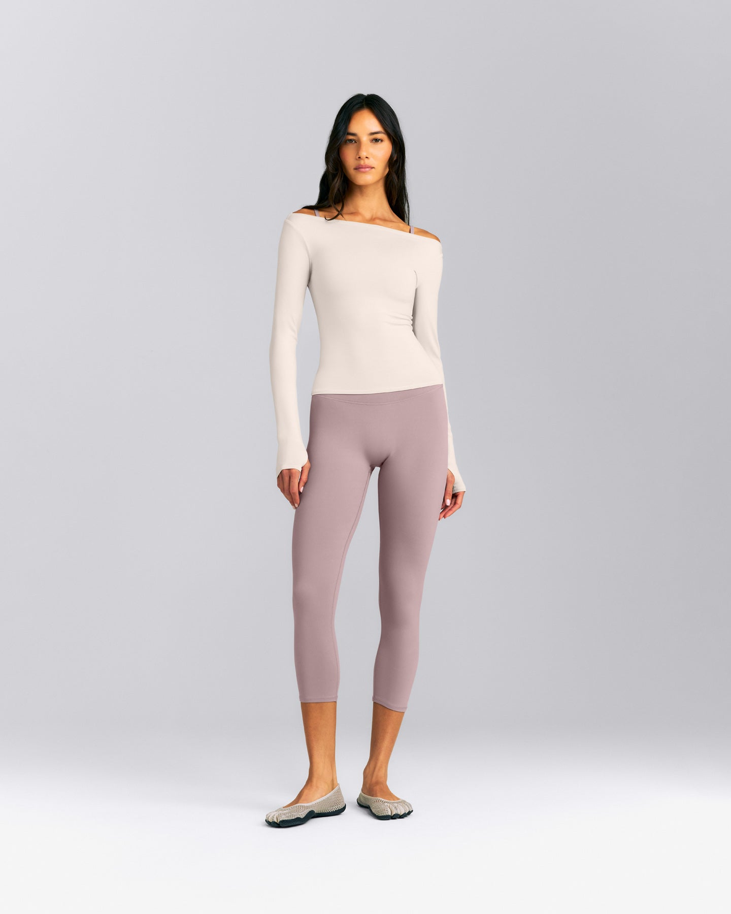 FormeSoft™ Fitted Off-The-Shoulder Long Sleeve Top | Sand