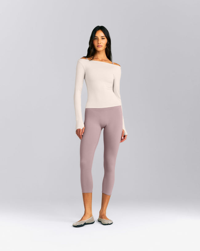 FormeSoft™ Fitted Off-The-Shoulder Long Sleeve Top | Sand
