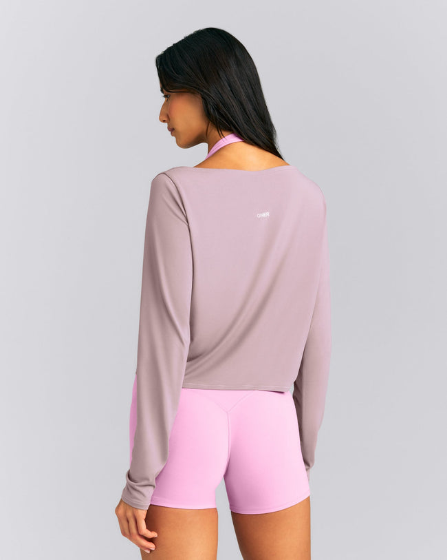 FormeSoft™ Relaxed Slash Neck Long Sleeve Top | Dusty Purple
