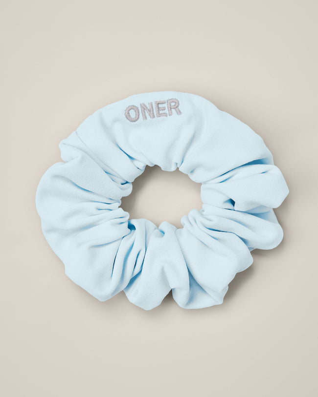 SoftMotion™ Scrunchie with Gray Logo | Cloud Blue