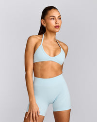 EnhanceLift™ Seamless Minimal Halter Neck Bralette with Gray Logo | Cloud Blue