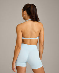 EnhanceLift™ Seamless Minimal Halter Neck Bralette with Gray Logo | Cloud Blue