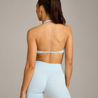 EnhanceLift™ Seamless Minimal Halter Neck Bralette with Gray Logo | Cloud Blue
