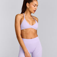 EnhanceLift™ Seamless Minimal Halter Neck Bralette with Gray Logo | Lavender Purple