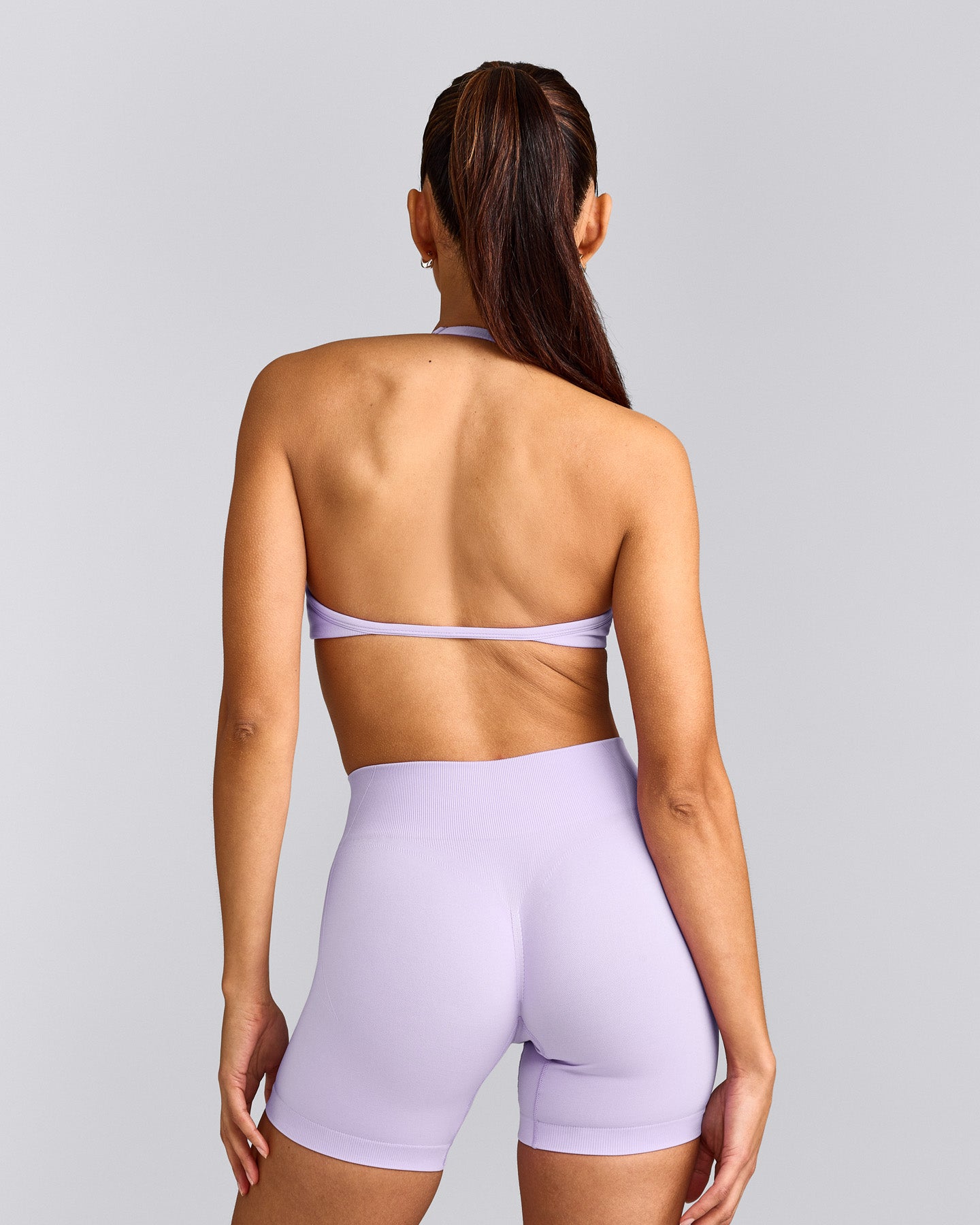 EnhanceLift™ Seamless Minimal Halter Neck Bralette with Gray Logo | Lavender Purple
