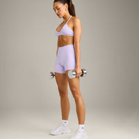 EnhanceLift™ Seamless Minimal Halter Neck Bralette with Gray Logo | Lavender Purple