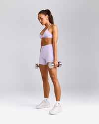 EnhanceLift™ Seamless Minimal Halter Neck Bralette with Gray Logo | Lavender Purple