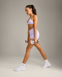 EnhanceLift™ Seamless Minimal Halter Neck Bralette with Gray Logo | Lavender Purple