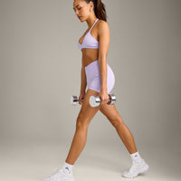 EnhanceLift™ Seamless Minimal Halter Neck Bralette with Gray Logo | Lavender Purple