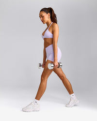 EnhanceLift™ Seamless Minimal Halter Neck Bralette with Gray Logo | Lavender Purple