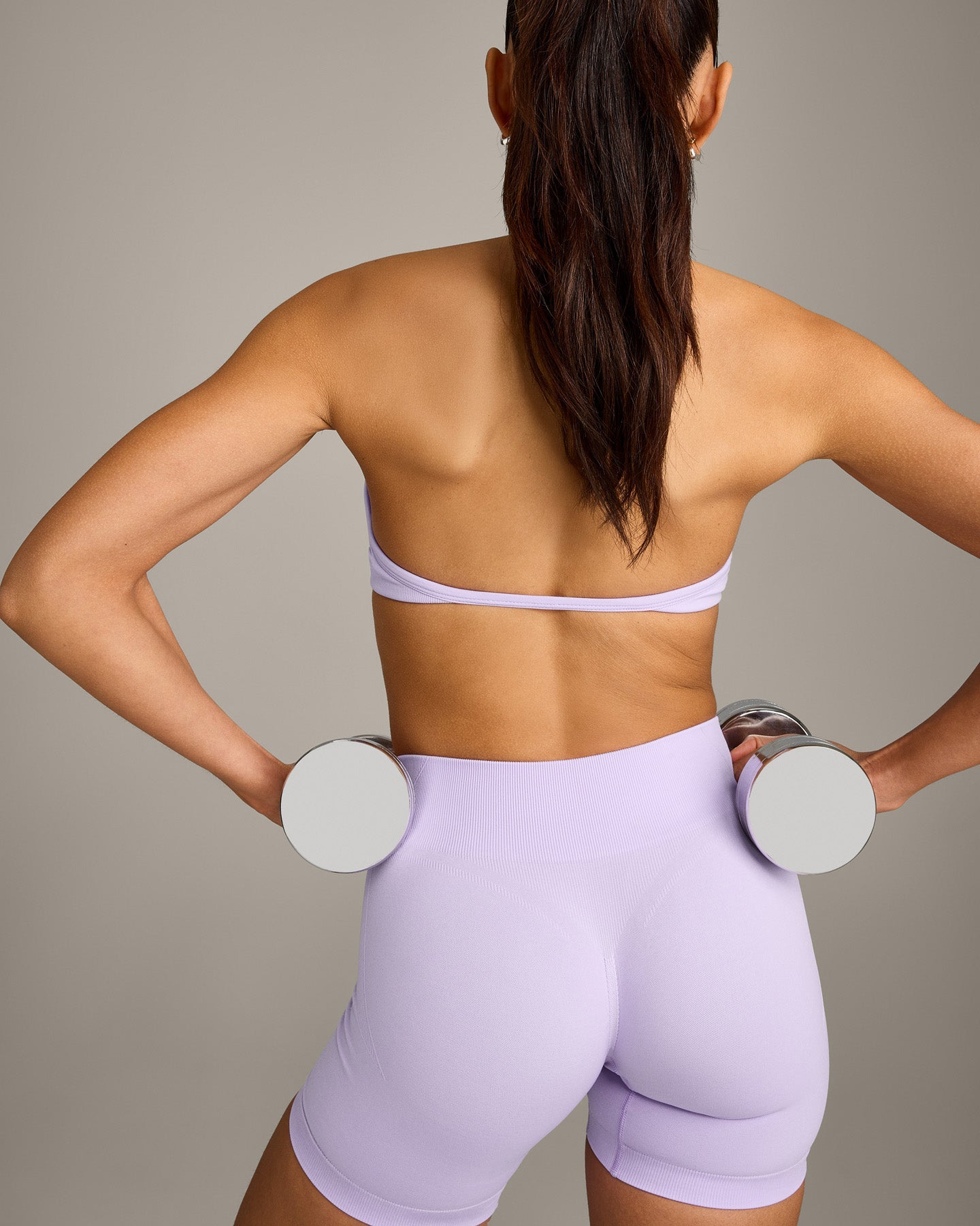 EnhanceLift™ Seamless Minimal Halter Neck Bralette with Gray Logo | Lavender Purple