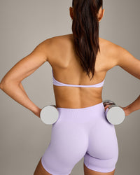EnhanceLift™ Seamless Minimal Halter Neck Bralette with Gray Logo | Lavender Purple