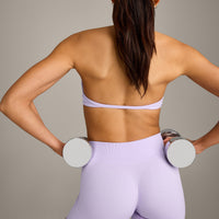 EnhanceLift™ Seamless Minimal Halter Neck Bralette with Gray Logo | Lavender Purple