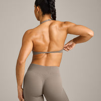 EnhanceLift™ Seamless Minimal Halter Neck Bralette with Gray Logo | Warm Minky