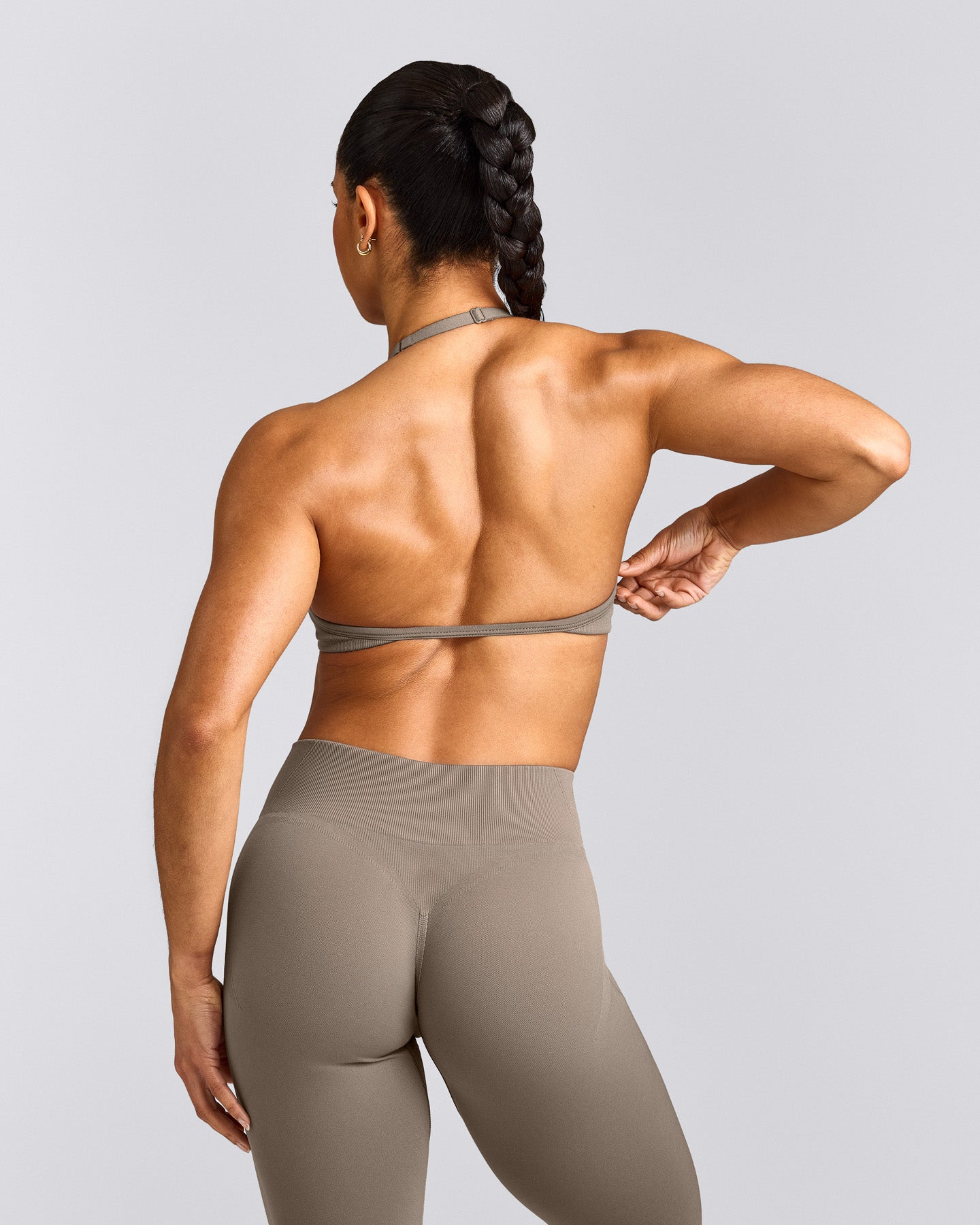 EnhanceLift™ Seamless Minimal Halter Neck Bralette with Gray Logo | Warm Minky