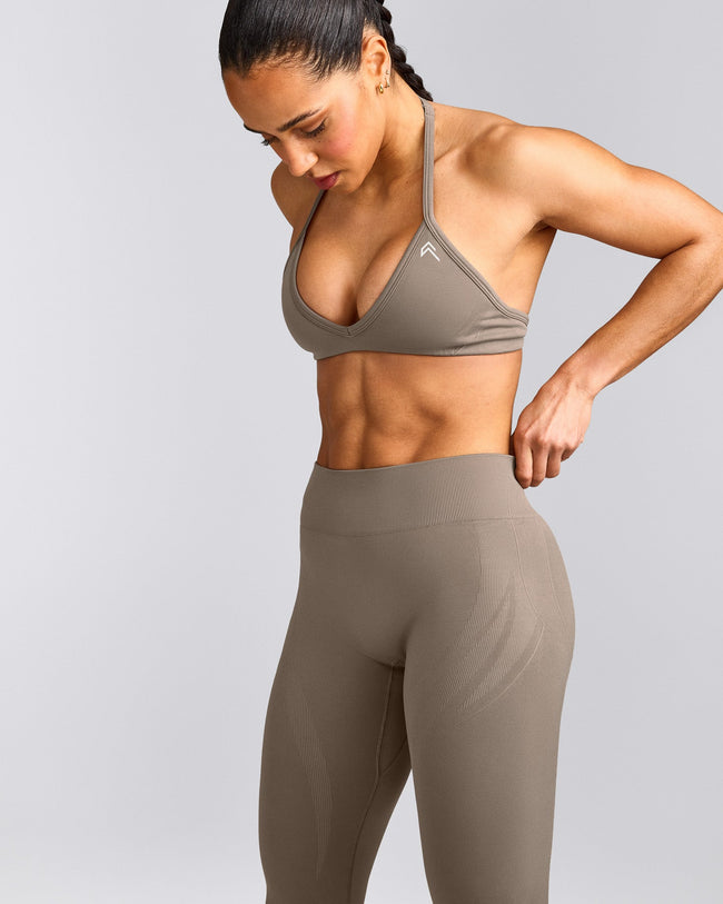 EnhanceLift™ Seamless Minimal Halter Neck Bralette with Gray Logo | Warm Minky