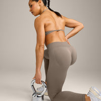 EnhanceLift™ Seamless Minimal Halter Neck Bralette with Gray Logo | Warm Minky