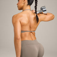 EnhanceLift™ Seamless Minimal Halter Neck Bralette with Gray Logo | Warm Minky