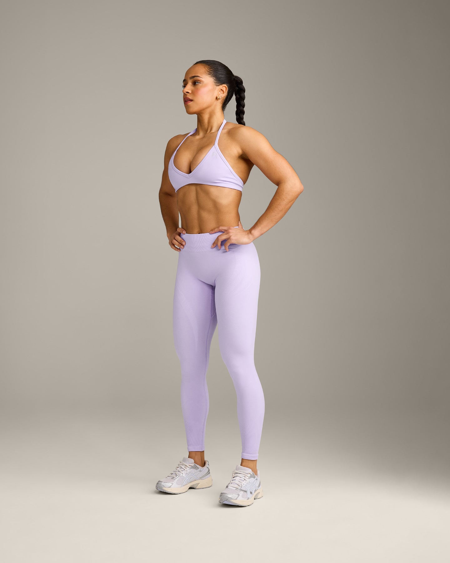 EnhanceLift™ Seamless Leggings with Gray Logo | Lavender Purple