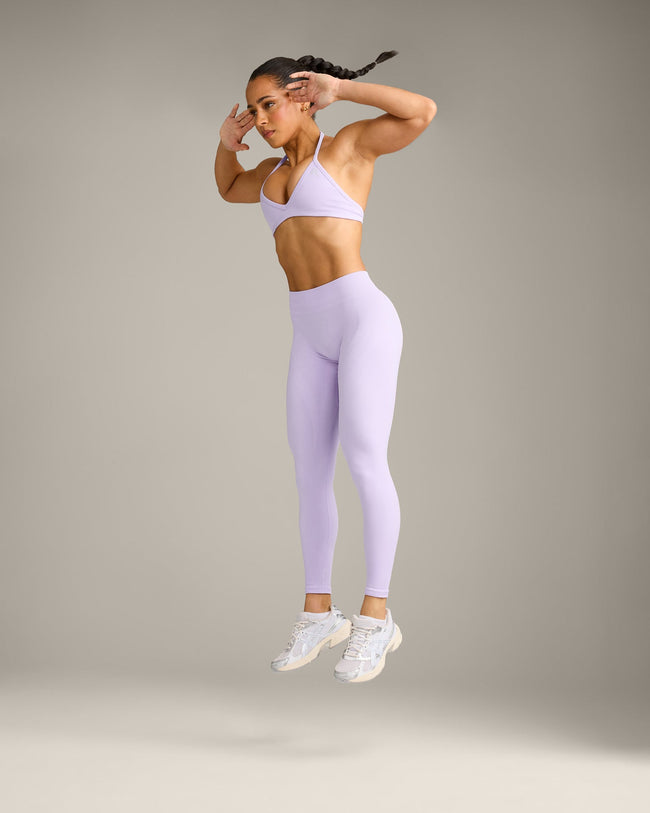 EnhanceLift™ Seamless Leggings with Gray Logo | Lavender Purple