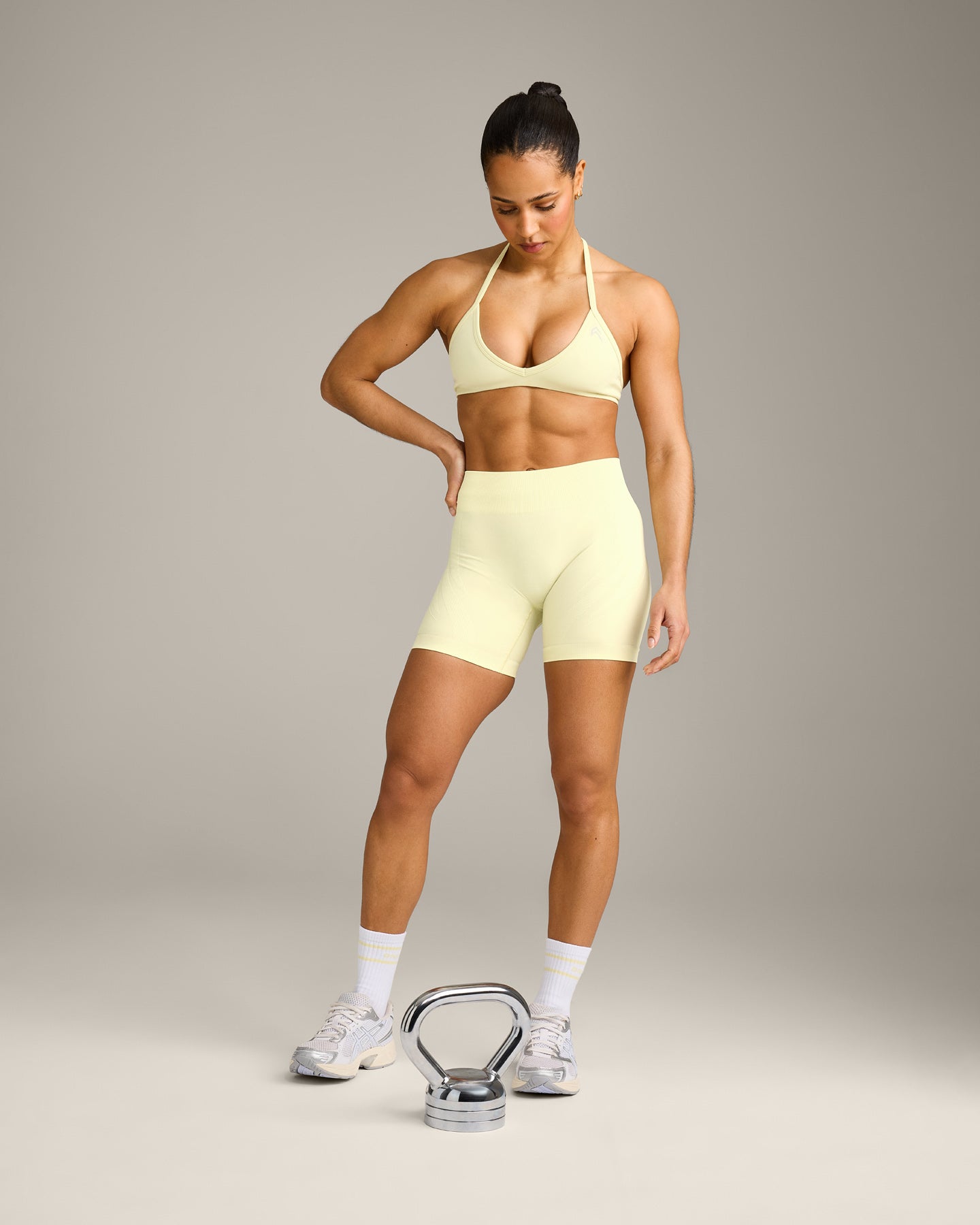 EnhanceLift™ Seamless Shorts with Gray Logo | Pastel Yellow
