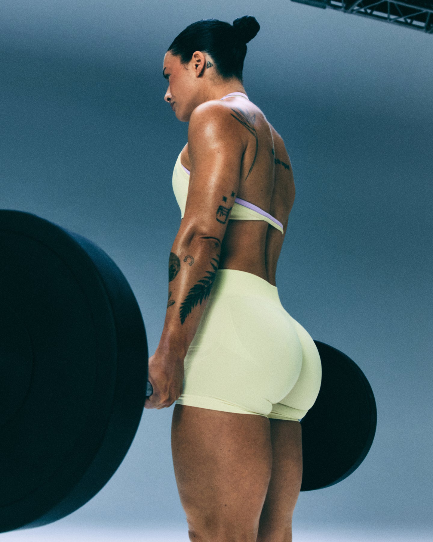 EnhanceLift™ Seamless Shorts with Gray Logo | Pastel Yellow