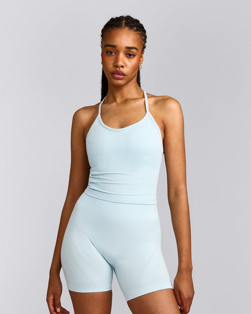 EnhanceLift™ Seamless Strappy Racer Tank Top with Built in Bra Shelf | Cloud Blue