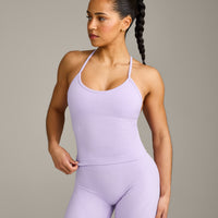 EnhanceLift™ Seamless Strappy Racer Tank Top with Built in Bra Shelf with Gray Logo | Lavender Purple