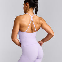 EnhanceLift™ Seamless Strappy Racer Tank Top with Built in Bra Shelf with Gray Logo | Lavender Purple
