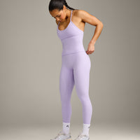 EnhanceLift™ Seamless Strappy Racer Tank Top with Built in Bra Shelf with Gray Logo | Lavender Purple