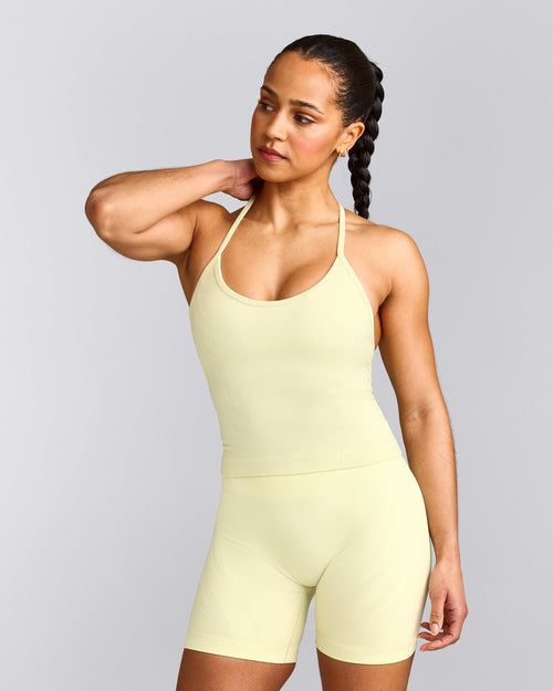 EnhanceLift™ Seamless Strappy Racer Tank Top with Built in Bra Shelf | Pastel Yellow