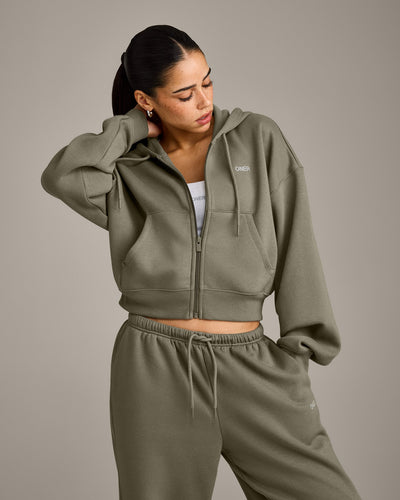Foundations All Season Cropped Zip Up Hoodie | Alpine Green