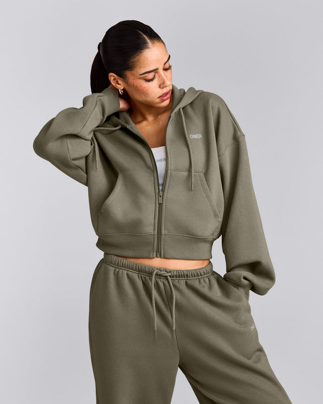 Foundations All Season Cropped Zip Up Hoodie | Alpine Green
