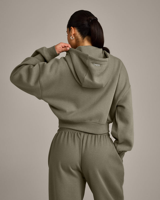 Foundations All Season Cropped Zip Up Hoodie | Alpine Green