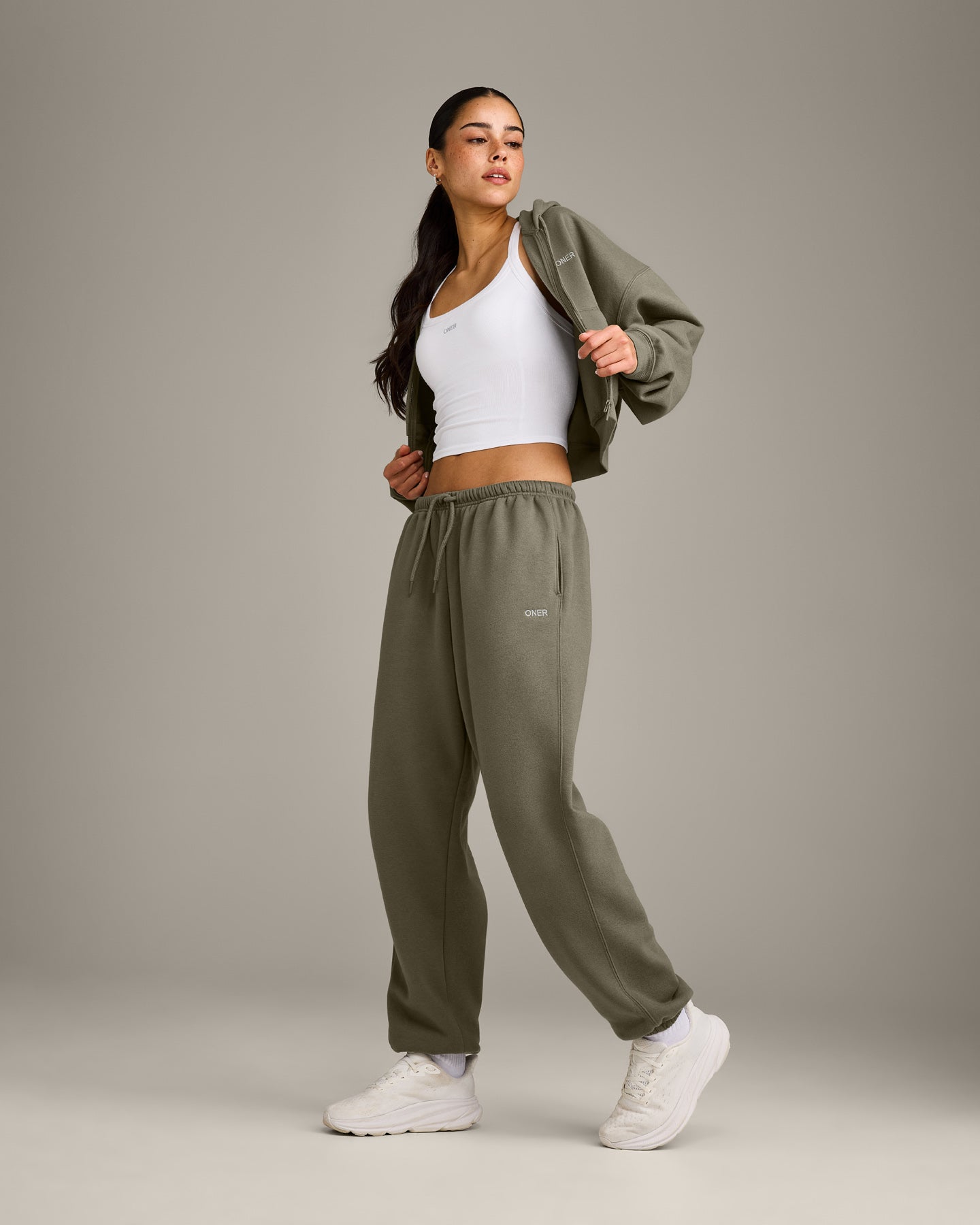 Foundations All Season Cropped Zip Up Hoodie | Alpine Green