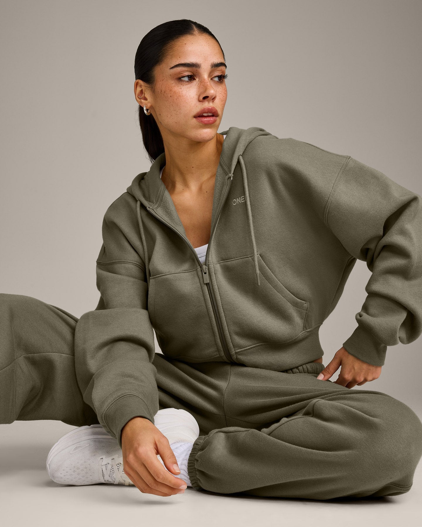 Foundations All Season Cropped Zip Up Hoodie | Alpine Green