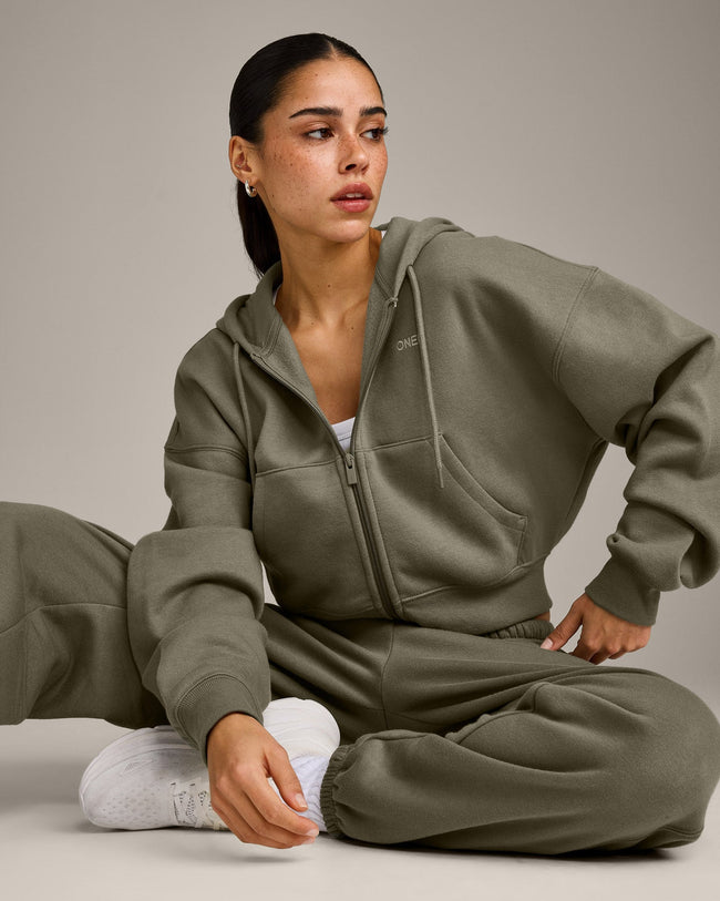 Foundations All Season Cropped Zip Up Hoodie | Alpine Green
