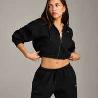 Foundations All Season Cropped Zip Up Hoodie | Black