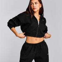 Foundations All Season Cropped Zip Up Hoodie | Black